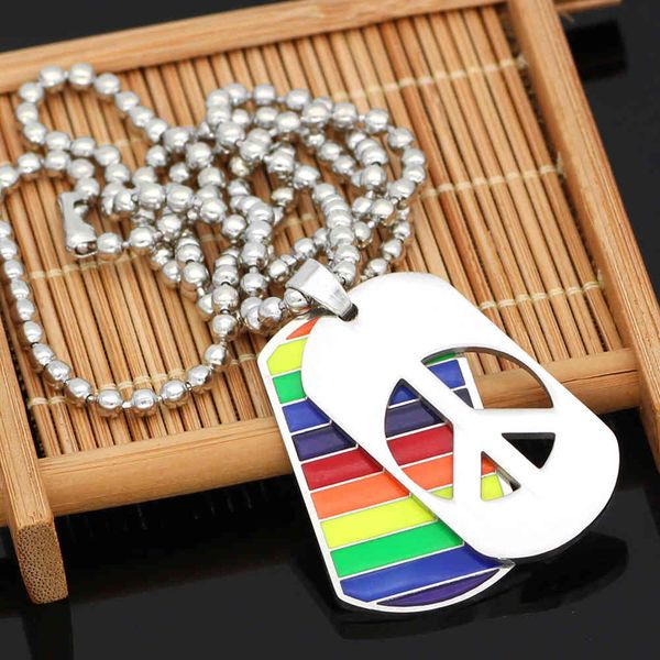 stainless steel rainbow pendant men's color pendant necklace titanium steel tag double piece dog tag necklace, Silver
stainless steel rainbow pendant men's color pendant necklace titanium steel tag double piece dog tag necklace, Silver