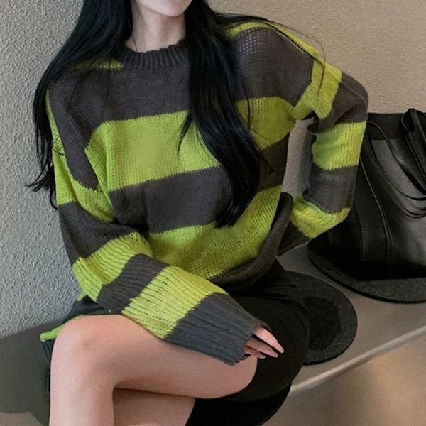 women's sweaters striped contrast sweater lazy style autumn loose medium length hollow out with long sleeve top, White;black
women's sweaters striped contrast sweater lazy style autumn loose medium length hollow out with long sleeve top, White;black