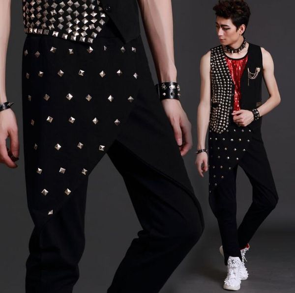 men's pants stage personality men black harem pant feet trousers singer dance rock pantalon homme street star style novelty rivets
men's pants stage personality men black harem pant feet trousers singer dance rock pantalon homme street star style novelty rivets