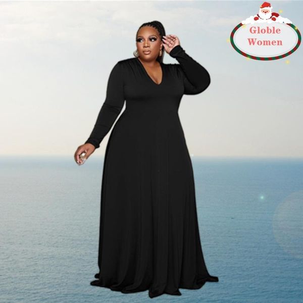 plus size dresses globle women clothing pure color casual long sleeve v-neck fall clothes 5xl maxi dress wholesale drop, Black
plus size dresses globle women clothing pure color casual long sleeve v-neck fall clothes 5xl maxi dress wholesale drop, Black