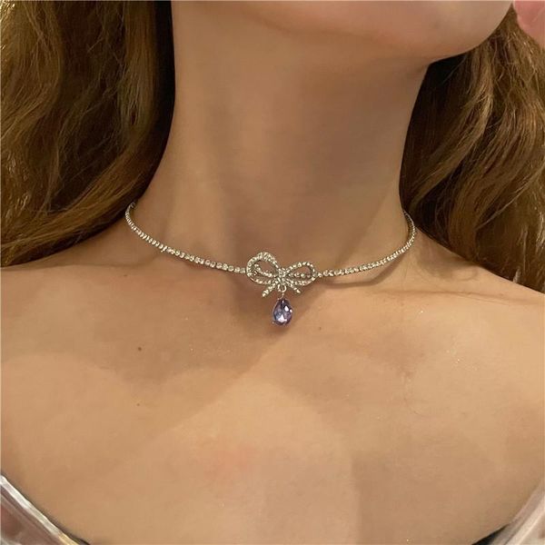 pendant necklaces origin summer luxury shining bowknot chokers necklace for women hollow out rhinestone purple waterdrop jewellery, Silver
pendant necklaces origin summer luxury shining bowknot chokers necklace for women hollow out rhinestone purple waterdrop jewellery, Silver