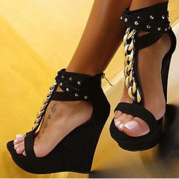 dress shoes wedges sandals metal decoration high heels women ankle strap rivet lady flat platform wedge sandalias pumps, Black
dress shoes wedges sandals metal decoration high heels women ankle strap rivet lady flat platform wedge sandalias pumps, Black