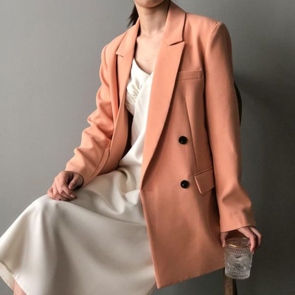 women blazer leisure solid color waistband slim elegant suit collar double pocket basic comely women's suits & blazers, White;black
women blazer leisure solid color waistband slim elegant suit collar double pocket basic comely women's suits & blazers, White;black