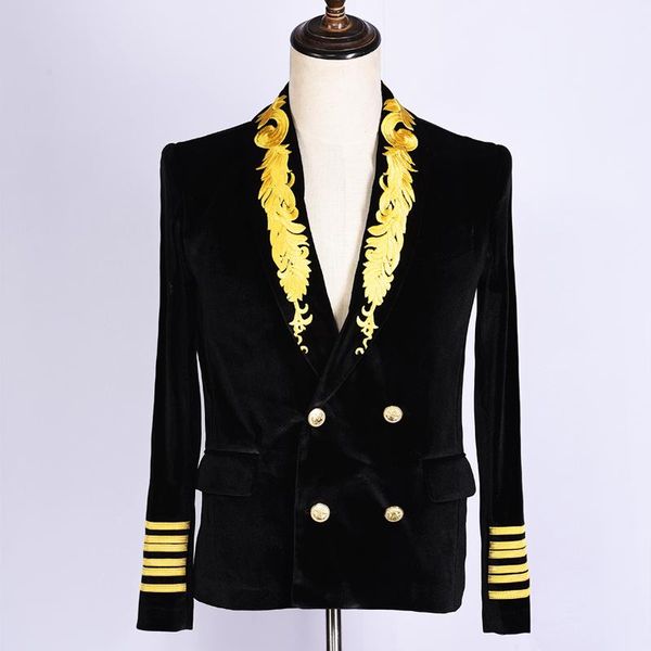 men's suits & blazers casual fashion collar embroidery velvet blazer suit men double breasted stage performance clothing sim, White;black
men's suits & blazers casual fashion collar embroidery velvet blazer suit men double breasted stage performance clothing sim, White;black