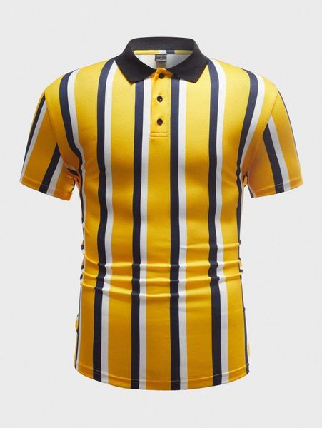 men striped pattern contrast collar polo shirt f8ub#, White;black