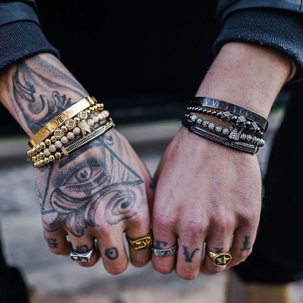 men bracelet 4pcs/set handmade braiding bracelet gold hip hop men pave cz zircon crown roman numeral bracelet jewelry, Golden;silver
men bracelet 4pcs/set handmade braiding bracelet gold hip hop men pave cz zircon crown roman numeral bracelet jewelry, Golden;silver