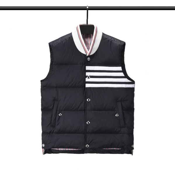 men's and women's striped grey duck down jacket, sleeveless stand collar, thick, casual, couple clothing, 2021 winter series, Black
men's and women's striped grey duck down jacket, sleeveless stand collar, thick, casual, couple clothing, 2021 winter series, Black
