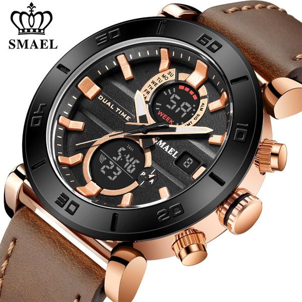 wristwatches smael fashion sport men quartz digital watch casual leather waterproof military led wrist dual display relogio masculino, Slivery;brown
wristwatches smael fashion sport men quartz digital watch casual leather waterproof military led wrist dual display relogio masculino, Slivery;brown