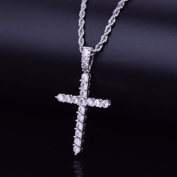 men's zircon cross necklace pendant necklace hip hop jewelry charm bling cubic zircon chain for gift hipping, Silver 
men's zircon cross necklace pendant necklace hip hop jewelry charm bling cubic zircon chain for gift hipping, Silver