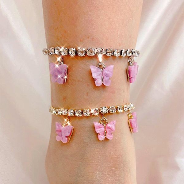 anklets bling gold silver color rhinestone tennis chain anklet for women purple resin butterfly pendant foot fashion jewelry gift, Red;blue
anklets bling gold silver color rhinestone tennis chain anklet for women purple resin butterfly pendant foot fashion jewelry gift, Red;blue