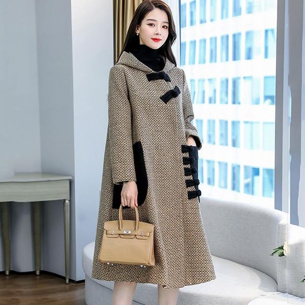 women's wool & blends blend coat women autumn winter 2021 vintage fashion contrast color buckle hooded loose long tweed woolen, Black
women's wool & blends blend coat women autumn winter 2021 vintage fashion contrast color buckle hooded loose long tweed woolen, Black