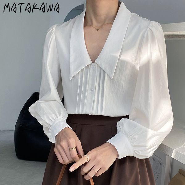 matakawa korean lapel shirt women's spring temperament pleated blouses solid color long sleeve blusas womens 210513, White
matakawa korean lapel shirt women's spring temperament pleated blouses solid color long sleeve blusas womens 210513, White