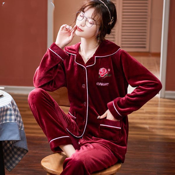 women's sleepwear winter pajamas set women embroidery flannel pajama 2piece/ long shirt pant big homewear 9yqn, Black;red
women's sleepwear winter pajamas set women embroidery flannel pajama 2piece/ long shirt pant big homewear 9yqn, Black;red