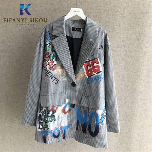women's suits & blazers 2021 autumn plaid blazer women fashion graffiti print jacket lady loose casual suit jackets streetwear coat, White;black
women's suits & blazers 2021 autumn plaid blazer women fashion graffiti print jacket lady loose casual suit jackets streetwear coat, White;black