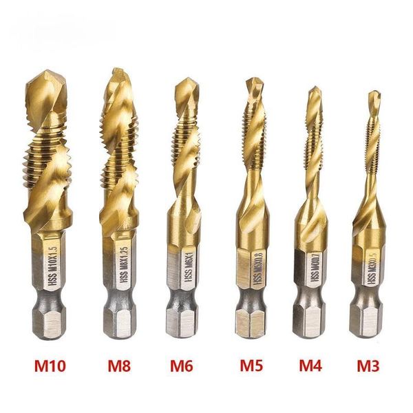 6pcs hex shank titanium plated hss screw thread metric tap drill bits machine compound m3 m4 m5 m6 m8 m10 hand tools
6pcs hex shank titanium plated hss screw thread metric tap drill bits machine compound m3 m4 m5 m6 m8 m10 hand tools