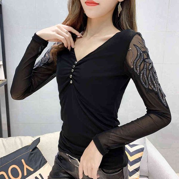women's t-shirt spring korean clothes fashion patchwork mesh t-shirt women ropa mujer long sleeve diamonds shirt tees t0, White
women's t-shirt spring korean clothes fashion patchwork mesh t-shirt women ropa mujer long sleeve diamonds shirt tees t0, White