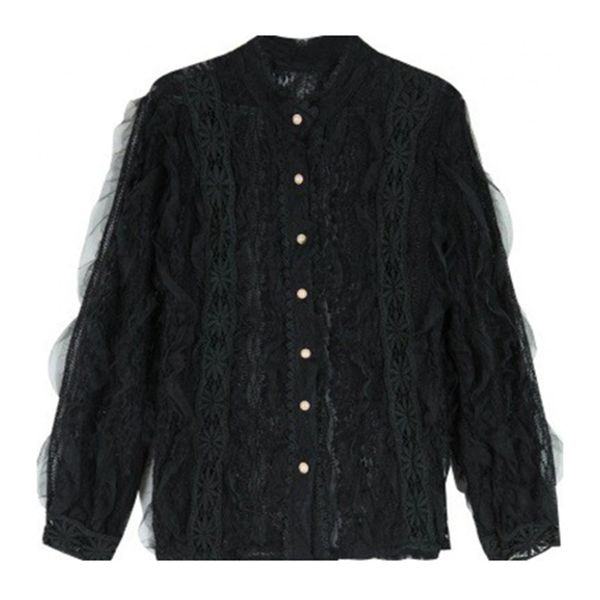 women apricot black lace mesh hook flower shirt stand collar puff long sleeve vintage perspective b0717 210514, White
women apricot black lace mesh hook flower shirt stand collar puff long sleeve vintage perspective b0717 210514, White