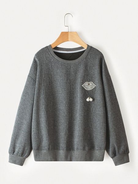 studded lip pattern chain detail letter textured drop shoulder pullover i5dx#, White;black
studded lip pattern chain detail letter textured drop shoulder pullover i5dx#, White;black