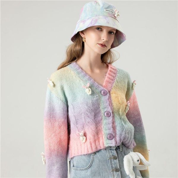 women's knits & tees 3d rainbow striped v-neck decor rabbits knit cardigan twist crocheted sweater coat girls autumn loose knitwear t, White
women's knits & tees 3d rainbow striped v-neck decor rabbits knit cardigan twist crocheted sweater coat girls autumn loose knitwear t, White