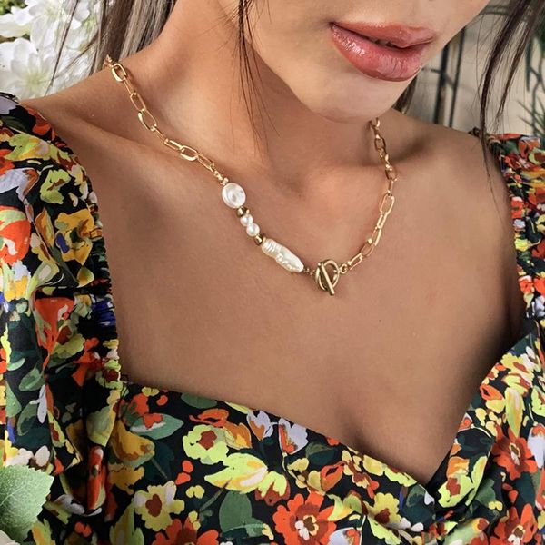 minimalist baroque irregular simulated pearl toggle clasp necklaces women gold color chain clavicle necklace femme jewelry gift chokers, Golden;silver
minimalist baroque irregular simulated pearl toggle clasp necklaces women gold color chain clavicle necklace femme jewelry gift chokers, Golden;silver