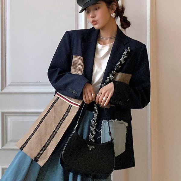 women's suits & blazers 2021 fashion splicing plaid suit collar long sleeve jacket wear women blazer set, White;black
women's suits & blazers 2021 fashion splicing plaid suit collar long sleeve jacket wear women blazer set, White;black