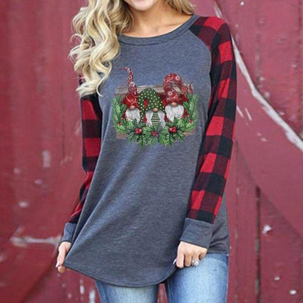 christmas t shirt women long sleeve women's o-neck plaid scandinavian gnome printed casual sweaters, White;black
christmas t shirt women long sleeve women's o-neck plaid scandinavian gnome printed casual sweaters, White;black
