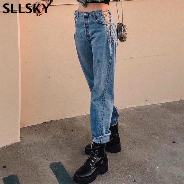 women's jeans sllsky hollow out metal chain high waist straight loose streetwear gothic fashion female dance trousers, Blue
women's jeans sllsky hollow out metal chain high waist straight loose streetwear gothic fashion female dance trousers, Blue