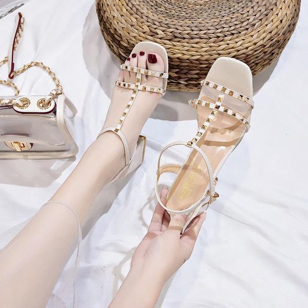 female high heel sandals solid color shallow mouth fish thick with rivets open toe heels, Black
female high heel sandals solid color shallow mouth fish thick with rivets open toe heels, Black