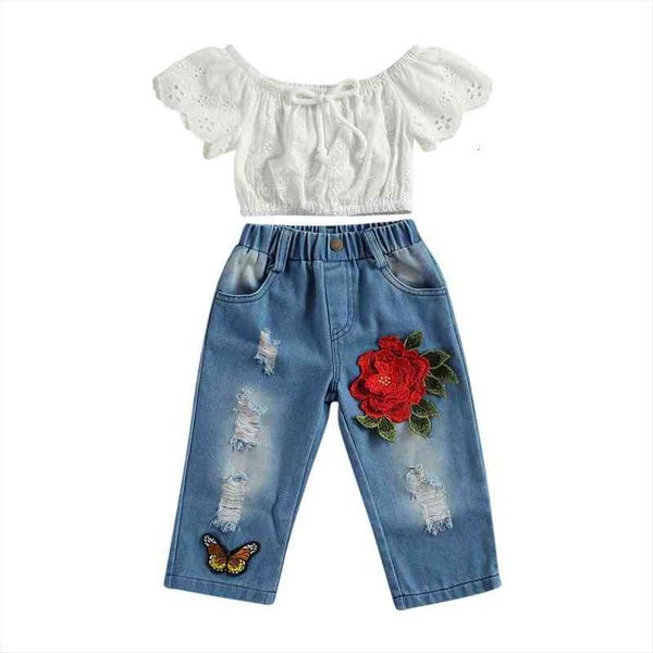1 6y fashion kids baby girl clothes hollow flower lace short sleeve crop rose butterfly embroidery denim holes pants, White
1 6y fashion kids baby girl clothes hollow flower lace short sleeve crop rose butterfly embroidery denim holes pants, White