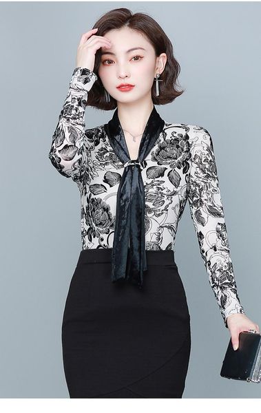 retro flocking printed net yarn shirt women's long-sleeved 2021 autumn v-neck tie slim blouses & shirts, White
retro flocking printed net yarn shirt women's long-sleeved 2021 autumn v-neck tie slim blouses & shirts, White