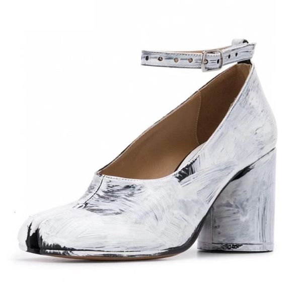 sandals white spray paint chunky high heels for women genuine leather ankle buckle strap split toe shoes runway party pumps female, Black
sandals white spray paint chunky high heels for women genuine leather ankle buckle strap split toe shoes runway party pumps female, Black