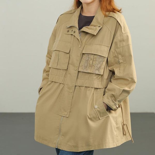 women's trench coats fairynatural autumn spring khaki lace windbreakers female zippers casual coat women loose button retro clothes sol, Tan;black
women's trench coats fairynatural autumn spring khaki lace windbreakers female zippers casual coat women loose button retro clothes sol, Tan;black