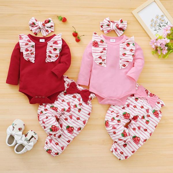baby clothes set infant girls ruffles romper bodysuit strawberry pants headbands outfits girl born clothing sets, White
baby clothes set infant girls ruffles romper bodysuit strawberry pants headbands outfits girl born clothing sets, White