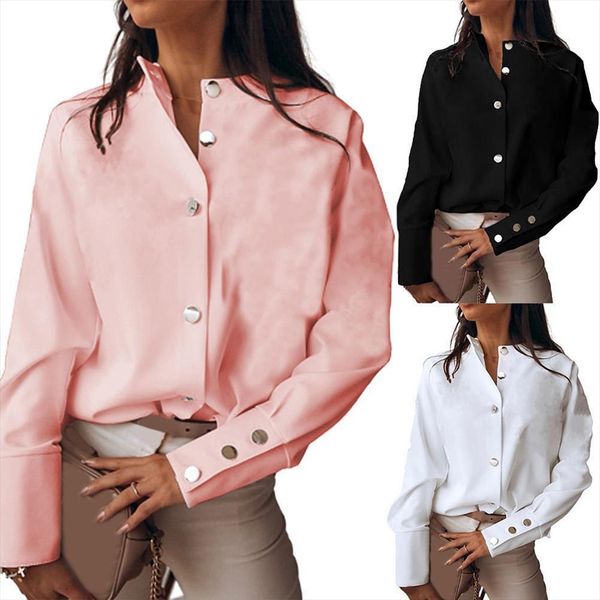 long sleeve fashion single breasted women shirt buttons cuff white black pink female lady clothing high quality
long sleeve fashion single breasted women shirt buttons cuff white black pink female lady clothing high quality