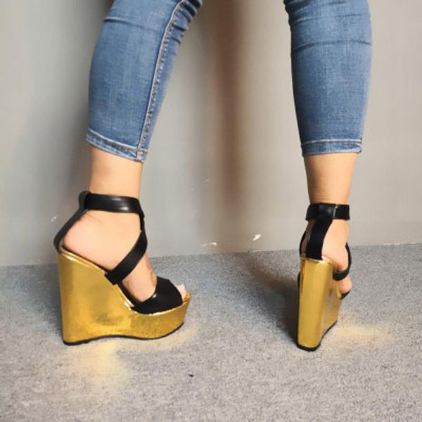 gold ladies sandals platform women shoes summer high heels ankle strap chaussures femme rivet wedges size52, Black
gold ladies sandals platform women shoes summer high heels ankle strap chaussures femme rivet wedges size52, Black