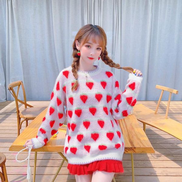 women's sweaters fruit embroidery sweater women solid color pullover female round neck loose casual knitted autumn winter woman y101, White;black
women's sweaters fruit embroidery sweater women solid color pullover female round neck loose casual knitted autumn winter woman y101, White;black