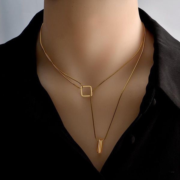 pendant necklaces european fashion statement personality geometric square necklace 316l titanium steel multi-layer for women, Silver
pendant necklaces european fashion statement personality geometric square necklace 316l titanium steel multi-layer for women, Silver