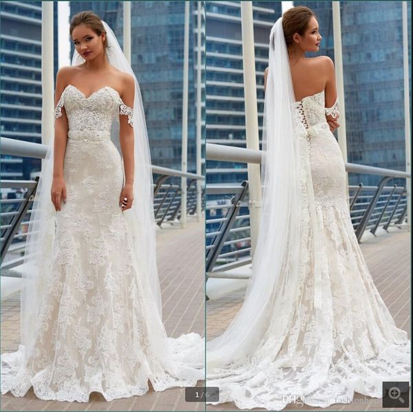 robe de mariage modest lace mermaid wedding dresses off the shoulder applique beach bride dress corset plus size court train bridal gowns cu, White
robe de mariage modest lace mermaid wedding dresses off the shoulder applique beach bride dress corset plus size court train bridal gowns cu, White