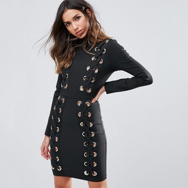 casual dresses year winter black o neck lace up hollow out celebrity evening party dress vestidos women mini bandage factory q61, Black;gray
casual dresses year winter black o neck lace up hollow out celebrity evening party dress vestidos women mini bandage factory q61, Black;gray