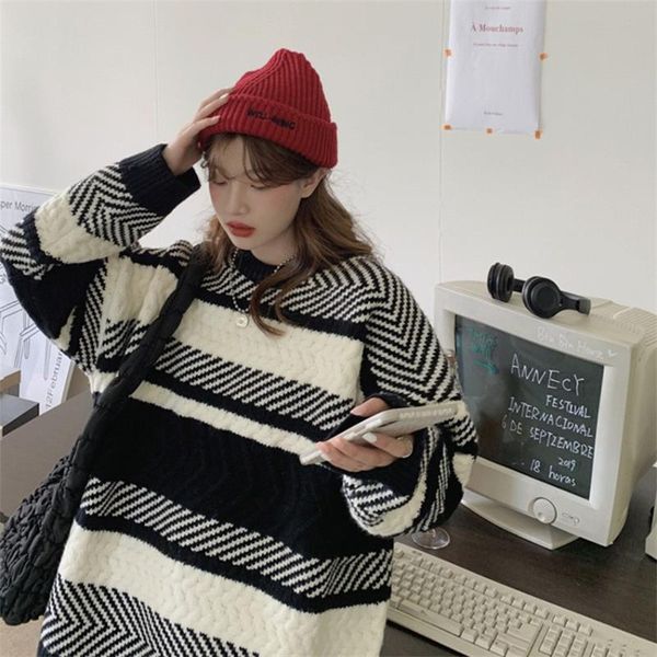 women's sweaters vintage women striped autumn long sleeve oversize knit sweater hip hop ulzzang bf couples winter pullovers, White;black
women's sweaters vintage women striped autumn long sleeve oversize knit sweater hip hop ulzzang bf couples winter pullovers, White;black
