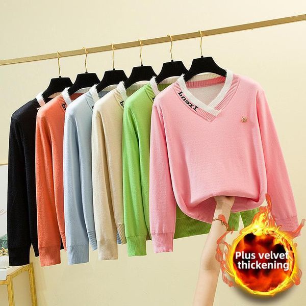 s-3xl women's autumn winter fashion style v-neck knitting sweater long-sleeved one-piece pullover thickened plus velvet coat sweaters, White;black
s-3xl women's autumn winter fashion style v-neck knitting sweater long-sleeved one-piece pullover thickened plus velvet coat sweaters, White;black