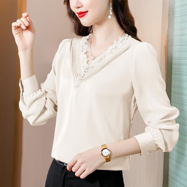 women's blouses & shirts chiffon loose fashion solid color v-neck autumn casual long sleeve blusas houthion, White
women's blouses & shirts chiffon loose fashion solid color v-neck autumn casual long sleeve blusas houthion, White