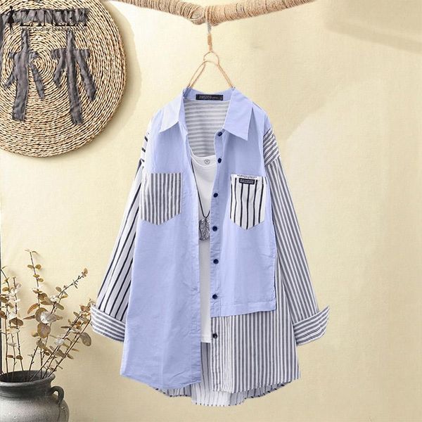 women's blouses & shirts irregular button down ol 2022 spring striped printed blouse women casual long sleeve shirt elegant patc, White 
women's blouses & shirts irregular button down ol 2022 spring striped printed blouse women casual long sleeve shirt elegant patc, White