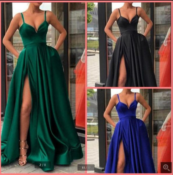party dresses vestido de festa royal blue satin a line prom spaghetti straps v neckline simple floor length dress, White;black
party dresses vestido de festa royal blue satin a line prom spaghetti straps v neckline simple floor length dress, White;black