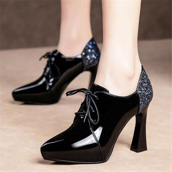 dress shoes deep mouth single womens spring thick heel patent leather women's pointed platform high, Black
dress shoes deep mouth single womens spring thick heel patent leather women's pointed platform high, Black