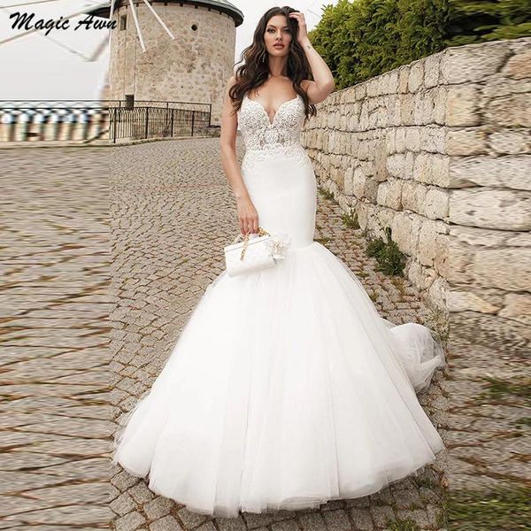 other wedding dresses magic awn beach mermaid lace appliques spaghetti straps illusion bodice country mariage gowns open back vestidos, White
other wedding dresses magic awn beach mermaid lace appliques spaghetti straps illusion bodice country mariage gowns open back vestidos, White
