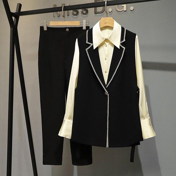 fashion women shirt blouse+ vest + long trouse ladies chic pants suits 3 piece sets women's two, White
fashion women shirt blouse+ vest + long trouse ladies chic pants suits 3 piece sets women's two, White