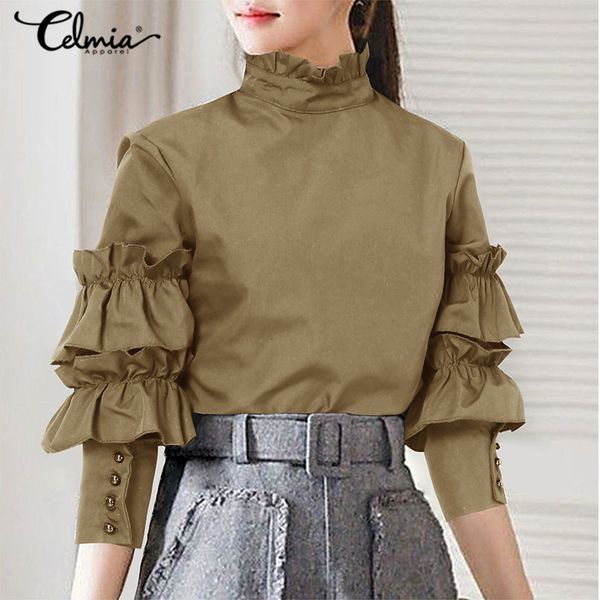 blouses celmia 2021 elegant office lady blouse women fashion ruffled lantern sleeve shirts casual solid tunic high collar blusas 5xl, White
blouses celmia 2021 elegant office lady blouse women fashion ruffled lantern sleeve shirts casual solid tunic high collar blusas 5xl, White