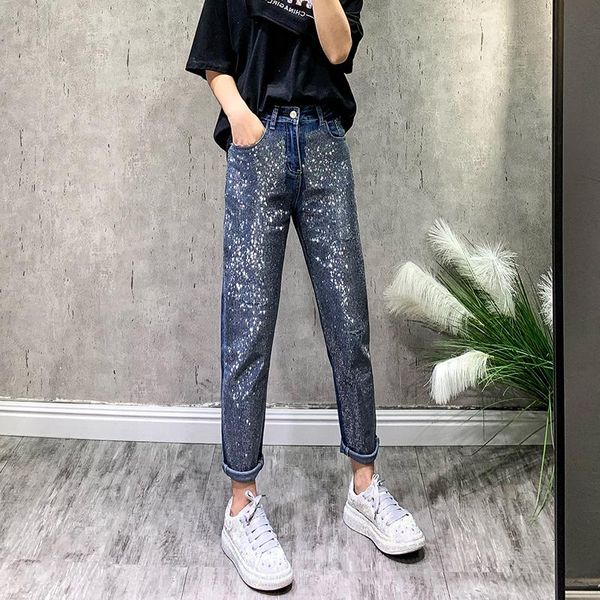 women's jeans starry rhinestone spring/summer straight loose high waist harem daddy pants tide, Blue
women's jeans starry rhinestone spring/summer straight loose high waist harem daddy pants tide, Blue