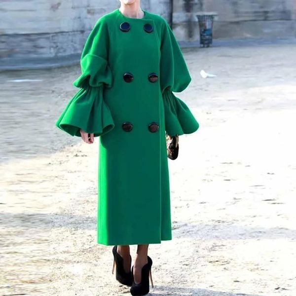 women's wool & blends green coat round neck double-line button trumpet sleeve straight british wind windbreaker plus size, Black
women's wool & blends green coat round neck double-line button trumpet sleeve straight british wind windbreaker plus size, Black